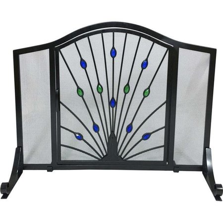 DAGAN Dagan S162 Peacock Design Wrought Iron Arched Panel Screen with Door; Black; Green & Blue S162